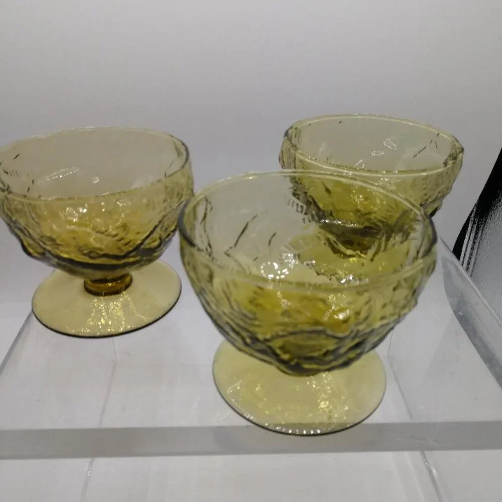 1960's Yellow/Green Crinkled Ice Cream /Sherbet bowls Set of 3